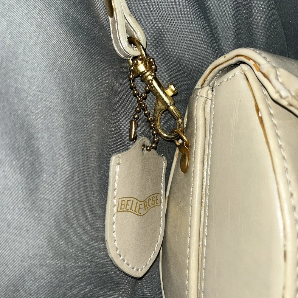 Vintage Belle Rose Beige Authentic Leather Satchel Crossbody Sholder Bag Snap.